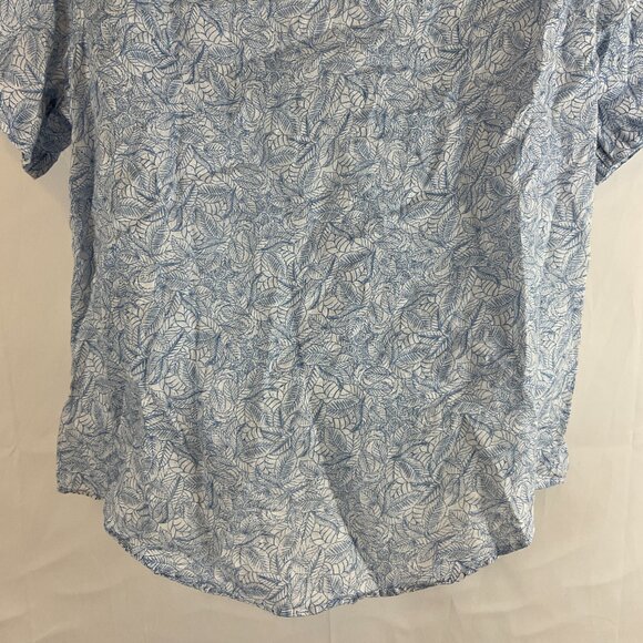 Untuckit Men's Terlan Linen Shirt M Blue White Leaf Print Button Front - Picture 9 of 10
